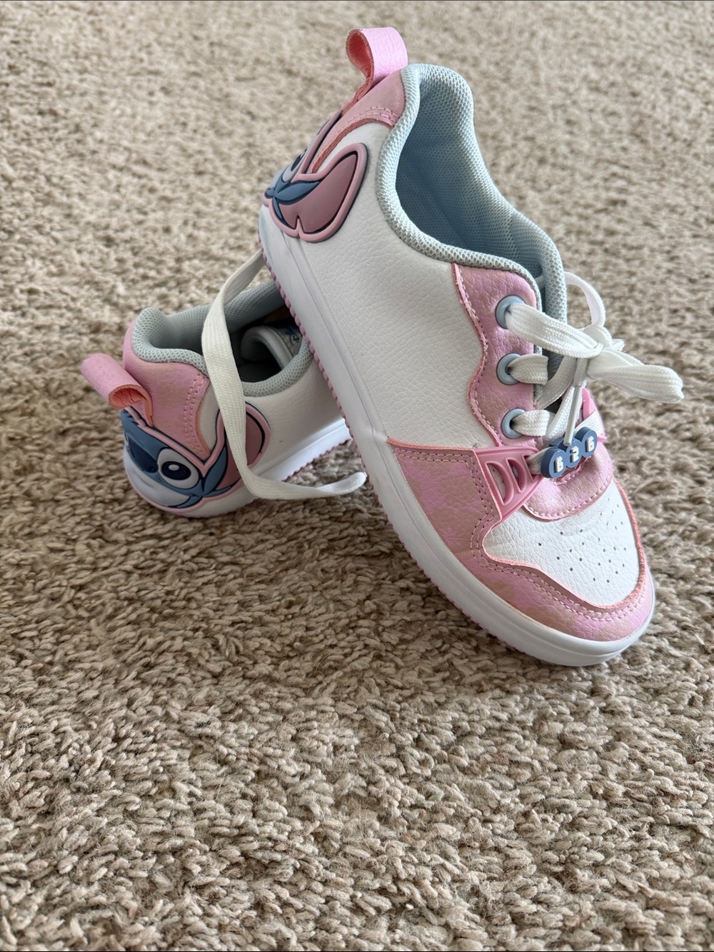 Disney White and Pink Kids Sneakers with Cartoon Heel Accent